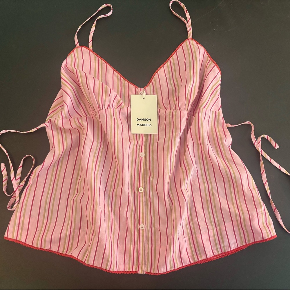 Damson Madder Cosima Cami Top Pink Striped Spaghetti Strap Size L (14)